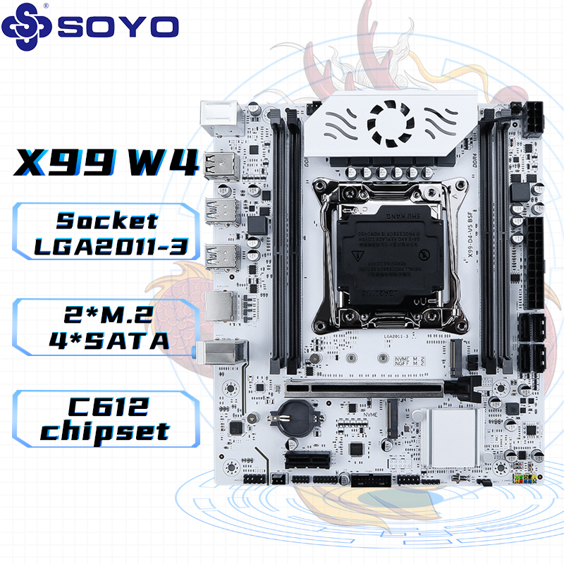 SOYO X99 Motherboard DDR4 LGA2011-3 with M slot 2 Supports C612 Chipset Dual channel DDR4 SATA 3.0 White Cooling Armored Fan