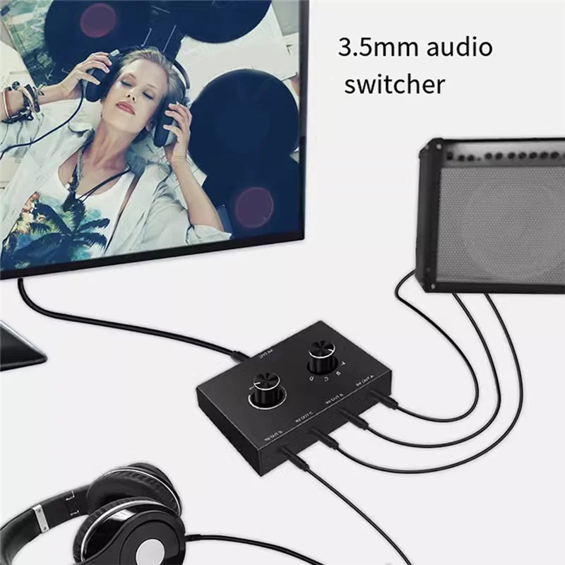 Y45A-4 입력 1 출력 HIFI 4방향 양방향 3.5Mm 스테레오 오디오 스위처(PC 헤드폰 스피커용 음소거 버튼 포함)(2개)