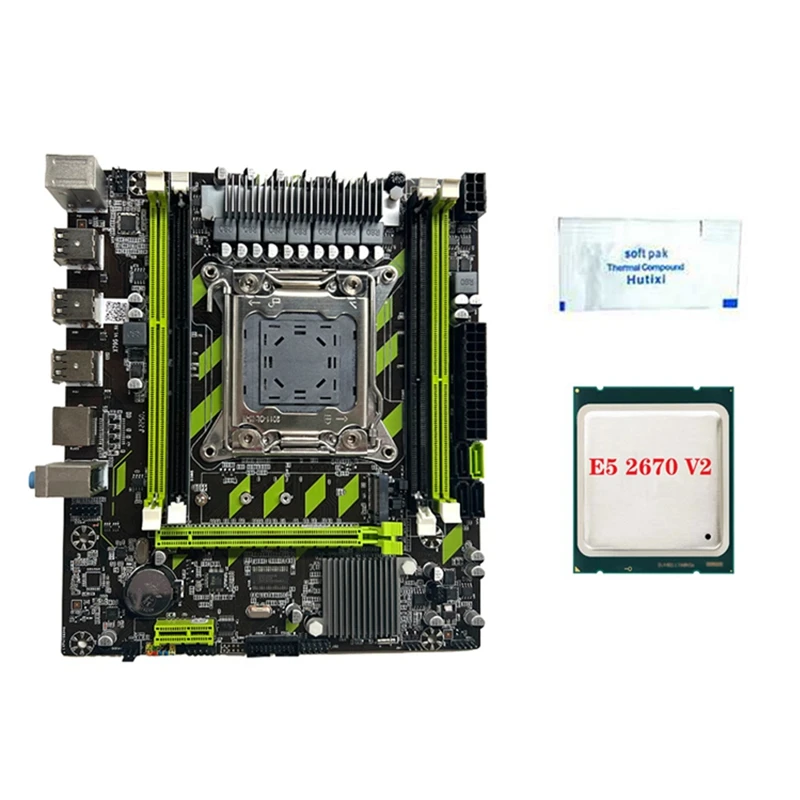 

PC Game Motherboard +E5 2670 V2 CPU+Thermal Grease LGA2011 4XDDR3 RECC RAM Slot M.2 NVME PCIE X16 6XUSB2.0 SATA3.0