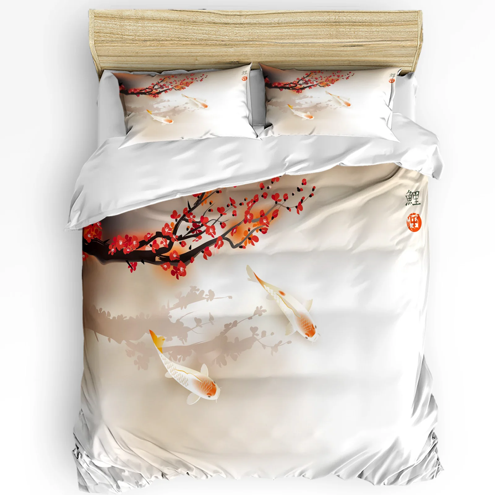 

Red Plum Bossom Branch Carp Bedding Set 3pcs Duvet Cover Pillowcase Kids Adult Quilt Cover Double Bed Set Home Textile