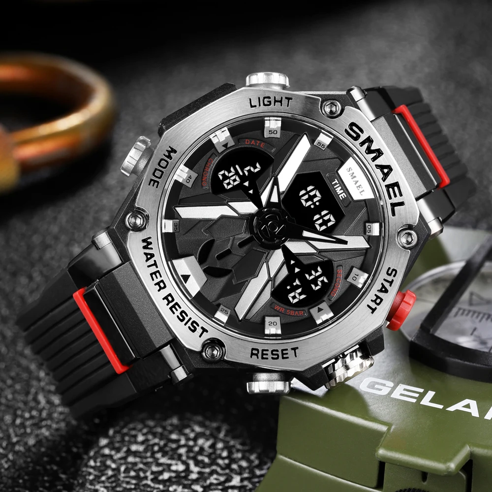 Smael Sport Watches Male Clock Digital Led Display Quartz Analog Stopwatch Fashion Blue Orange Clock Waterproof Men Watch, Alina Gadgets