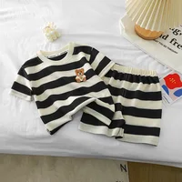 Vêtements pour enfants costume à manches courtes haut rayé + short 2 pièces T-shirt été bébé vêtements enfants vêtements garçons filles 1