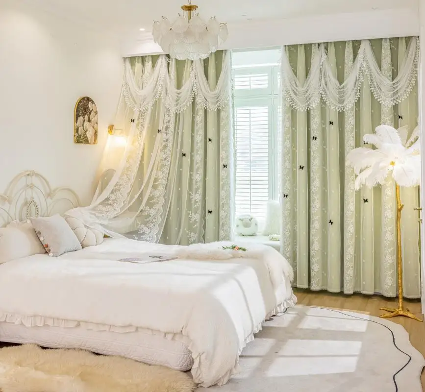 High-end-Stoff Garn Doppel-schicht Volle Schattierung Vorhang Prinzessin Mädchen Schlafzimmer Wohnzimmer Spitze Erker Fenster Balkon tür Vorhänge – Detail 32