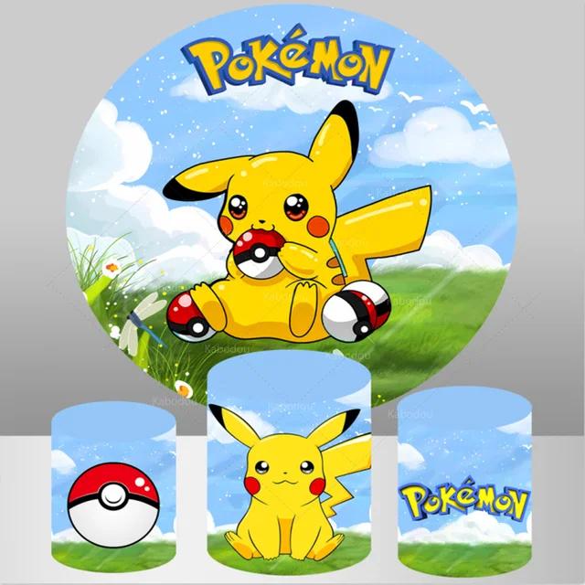 Fundo de Festa Pokémon Infantil, Cenários de Fotografia, Capas Redondas,  Cartaz Fotográfico, Banner para Meninos, Aniversário, Baby Shower,  Decoração de Eventos - AliExpress