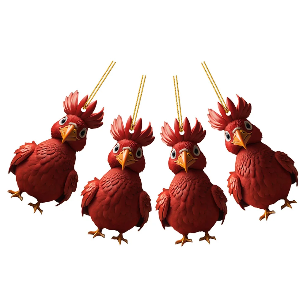 

4 Pcs Sculpture Christmas Tree Decorations Rooster Ornament Acrylic Hanging Pendant