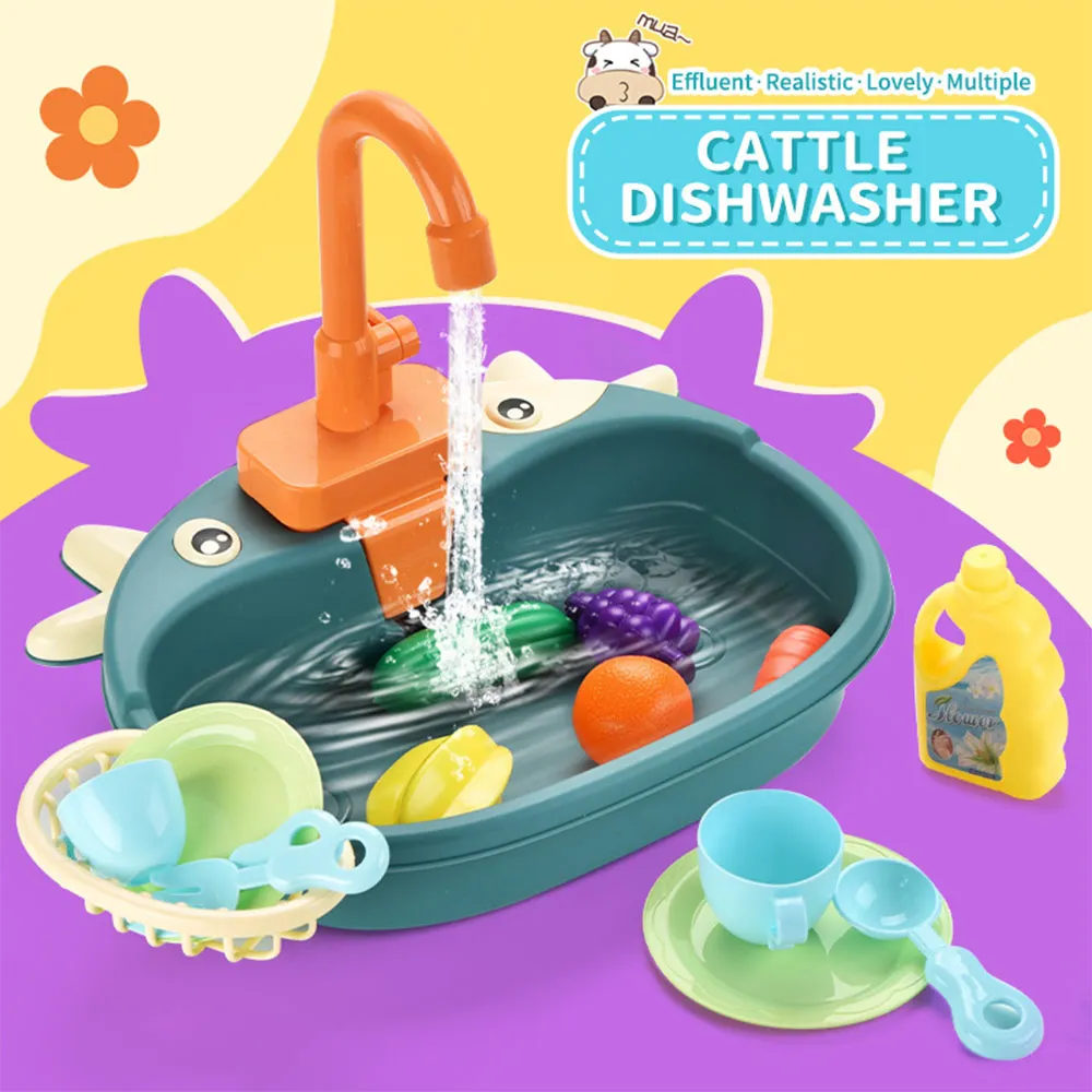 Kids Toys Simulation Electric Dishwasher Kitchen Sink Pretend Play