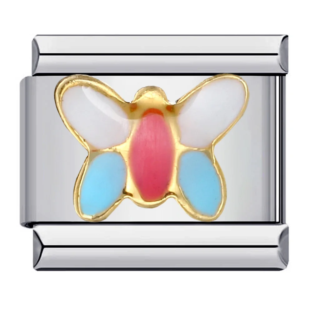 Vibrant Y2K-Inspired Butterfly, Ladybird, and Bee Charm Bracelet Links - Stainless Steel