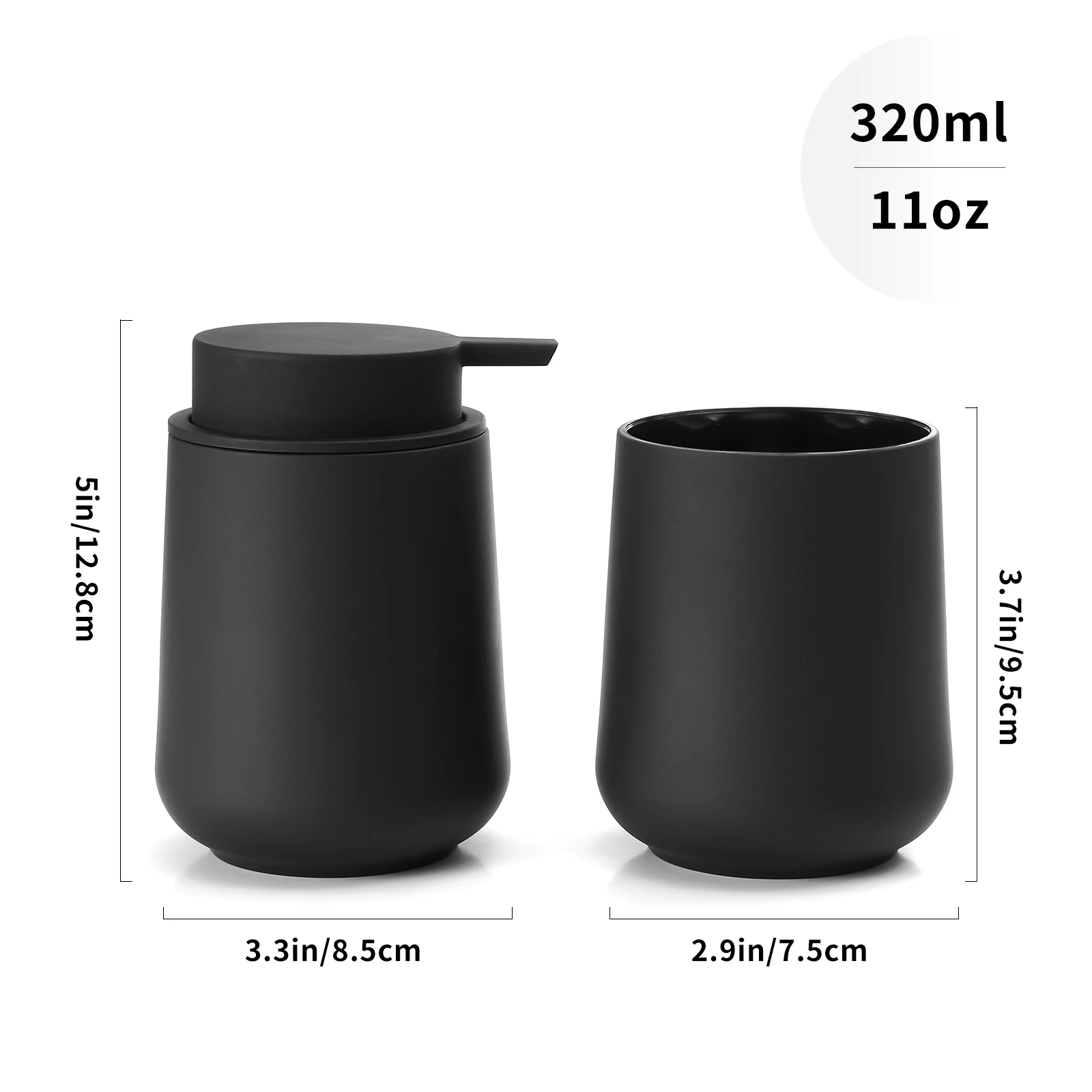 Matte Black Bathroom Accessory Set Soap Dispenser Cup