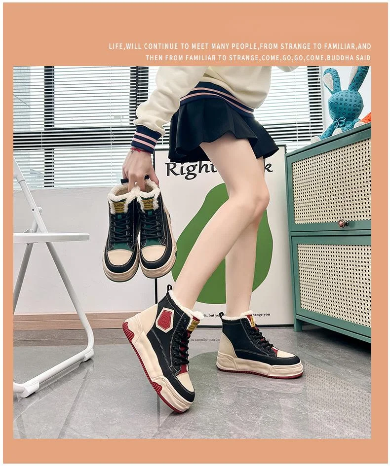 High Top Women's Ankle Boots Plush Lined Winter Casual Footwear_voghion.com