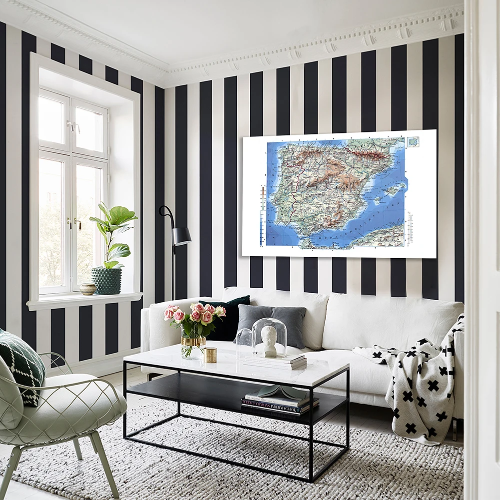 World Map Poster 150*100cm Orographic Map of The Spain Detailed Poster Non-woven Canvas Painting Wall Art Prints School Supplies Home Decoration