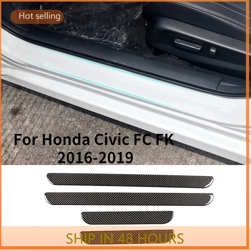 

Защитная пластина для порога автомобильного интерьера из углеродного волокна, 3D наклейка, крышка, отделка, Аксессуары для Honda Civic FC FK 2016-2019 cec