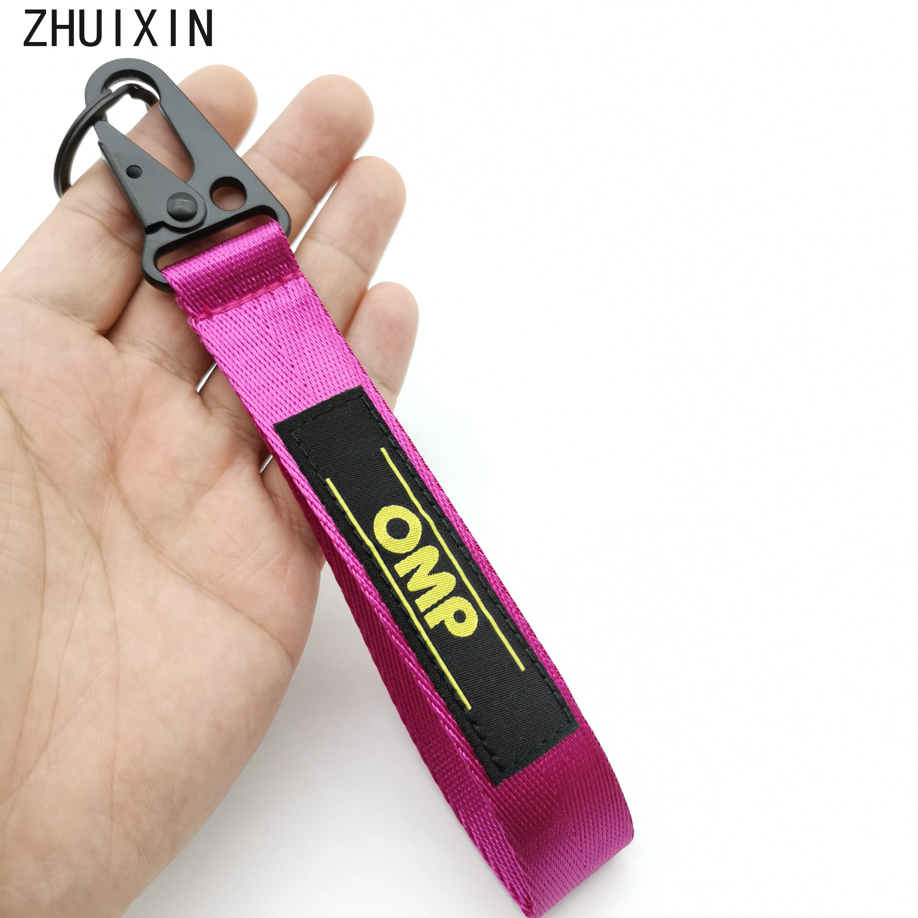 

Keychain for Car Keys Nylon Woven Label Turbo Racing JDM Modified Accessories for OMP Emblem Pink Wristband Lanyard Woman Gift