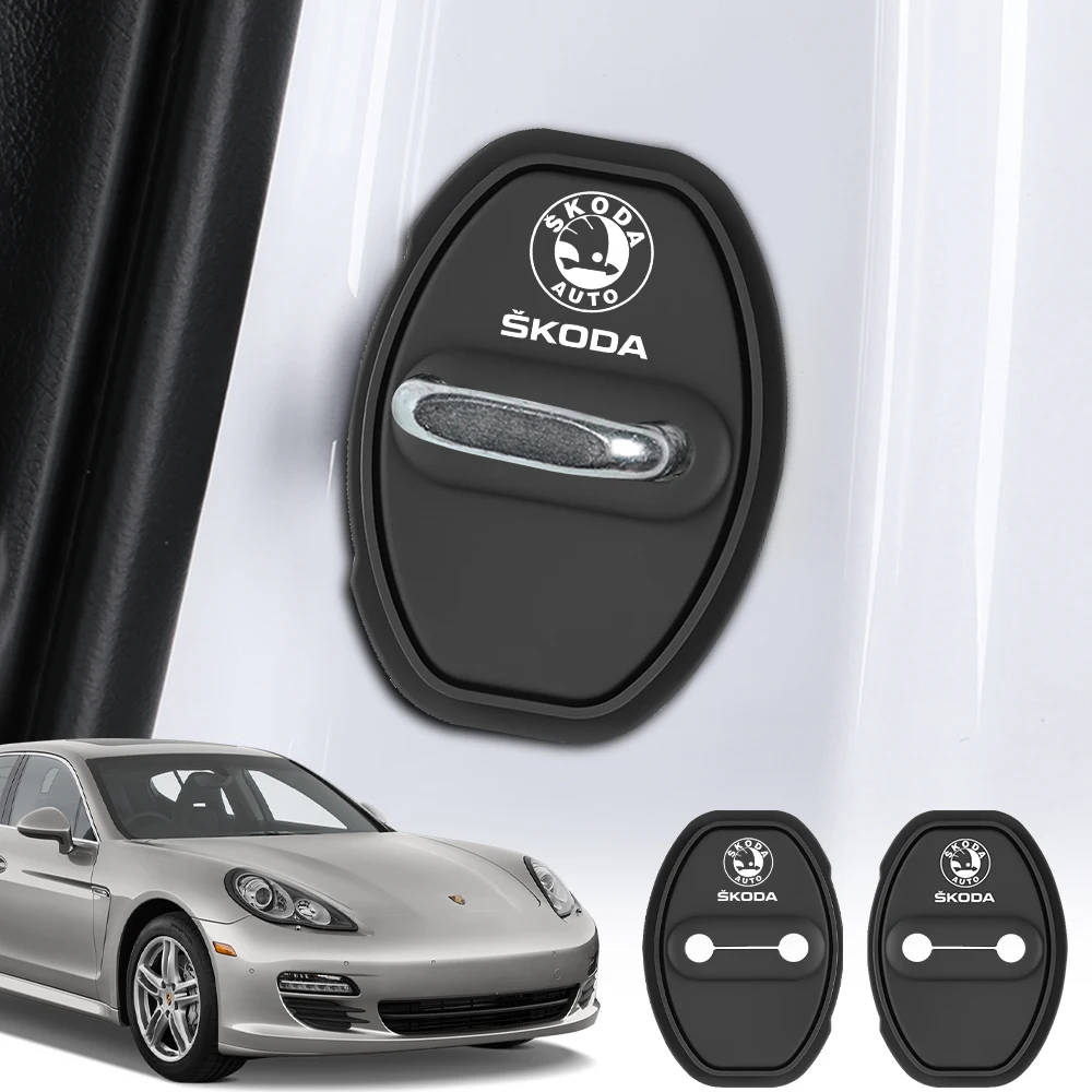 2/4PCS Silikon Auto Türschloss Schutz Abdeckung Schnalle Auto Zubehör Für Skoda Octavia Kamiq Fabia Kodiaq schnelle Karoq Scala S – Detail 1