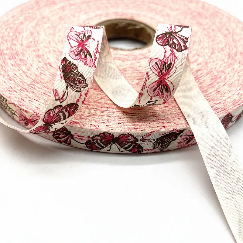 Cotton ribbon 5yds 15mm Butterfly/Flower Printed Ribbons for Wedding Christmas Decoration DIY Sewing Fabric Handmade Design