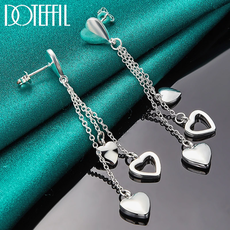 Doteffil 925 Sterling Zilver Solid Hollow Heart Drop Oorbellen Voor Vrouw Wedding Engagement Fashion Party Charm Sieraden