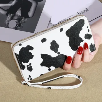 Portafoglio lungo con stampa mucca, portamonete versatile e carino in ecopelle da donna, porta carte di credito