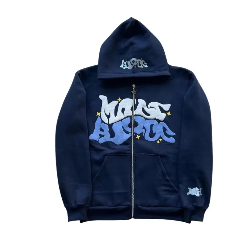 Y2K Letter Hoodie Women's Autumn/Winter Harajuku Zipper Hooded Sweatshirt Men's Gothic Hip Hop Large Street Hoodie