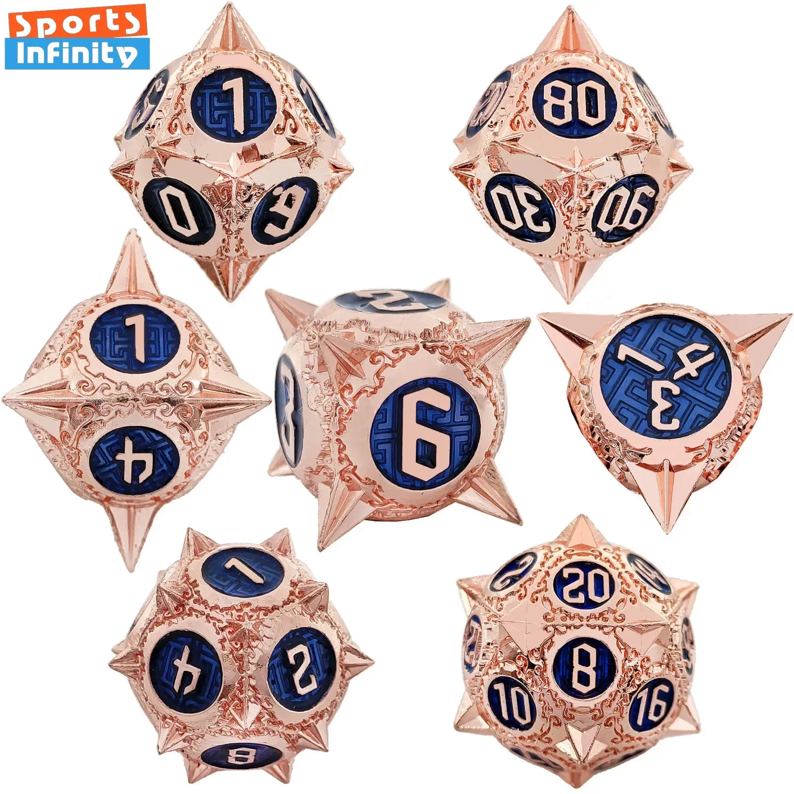 7pcs/set Funny Game Dragons Full Metal Polyhedral Dice For RPG Math Games DnD Pa