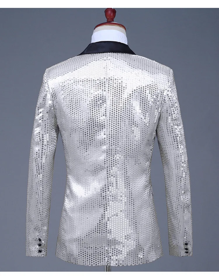 Pink blue silver black red yellow Sequin One Button Blazers Nightclub Men Suit Jacket Wedding Stage Singer host Costume coat