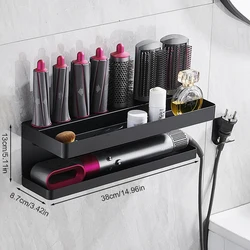 Wall-Mounted Hair Dryer Holder & Bathroom Storage Rack (Black)