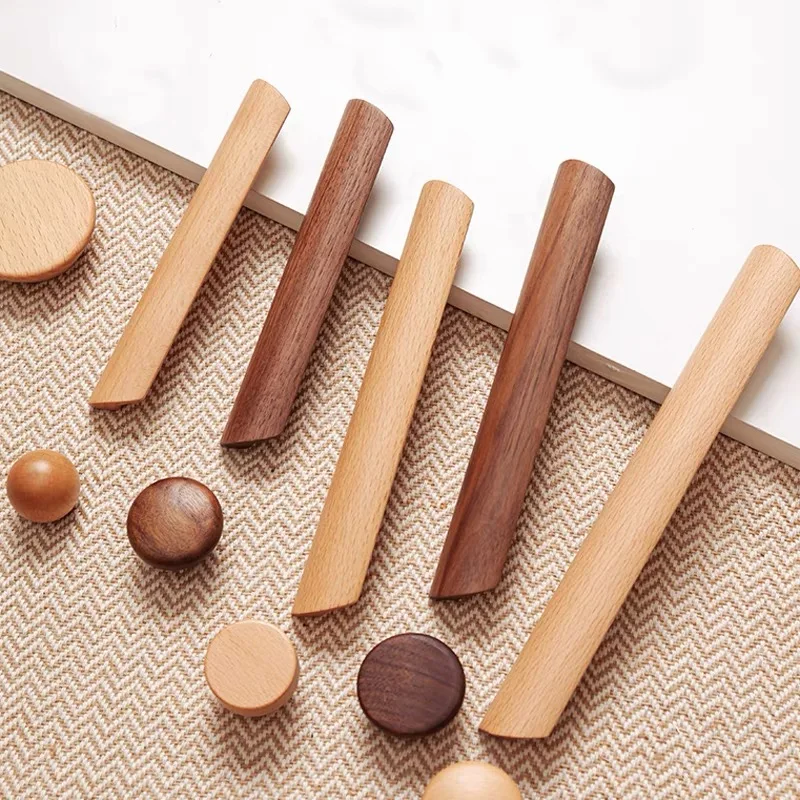 Nordic Wooden Kitchen Cabinet Handle Drawer Solid Wood Wardrobe Door Pull Drawer Knobs Cupboard Handles for Furniture