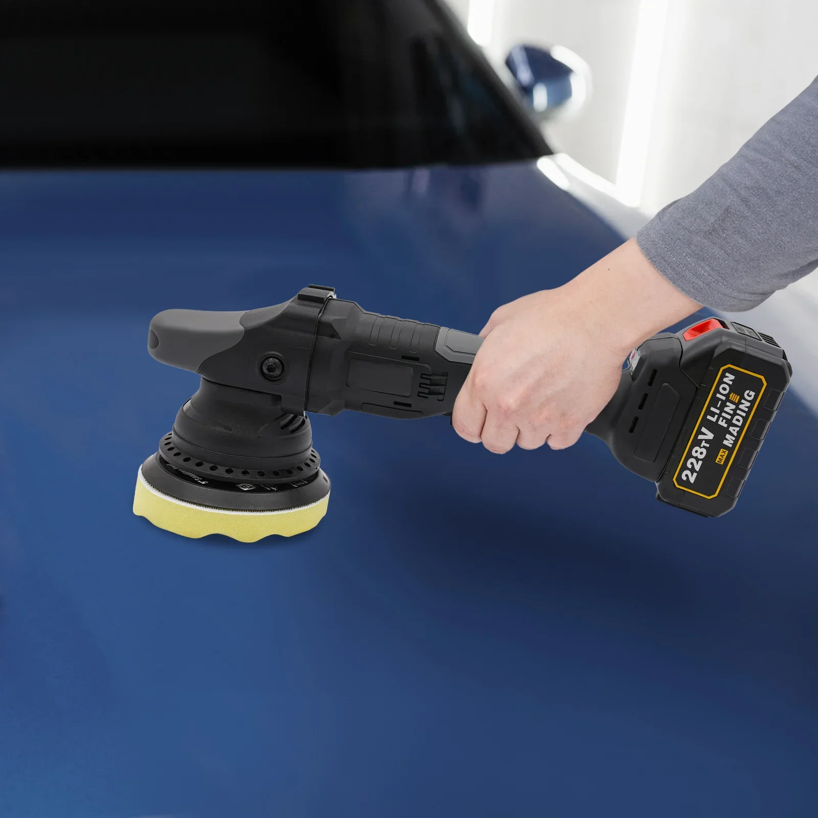 21 V 3 Ah Lithium-Batterie-Exzenter-Poliermaschine, 3 Gänge, 6000 U/min, Auto-Puffer-Polierer für Wachs-Detaillierung – Detail 4