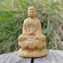 Hand - Carved Wooden Buddha Statue Ornament - Oriental Aesthetic & Traditional Style Decor (1 Piece)