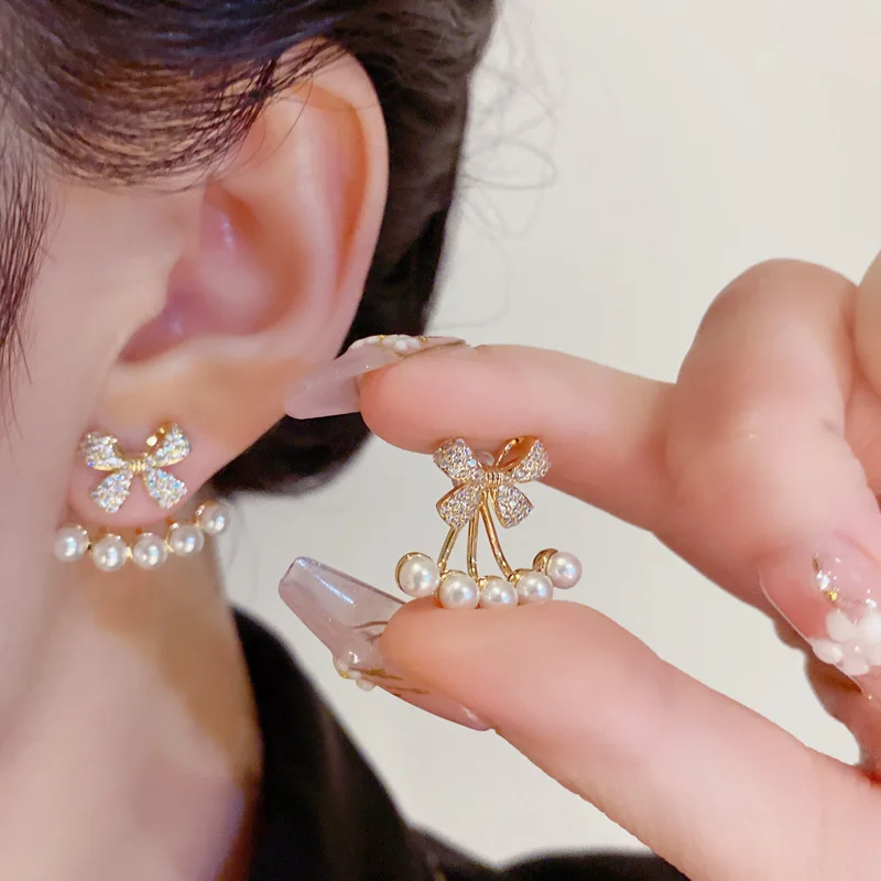 

Light luxury korean fashion bowknot imitation pearl earrings for women