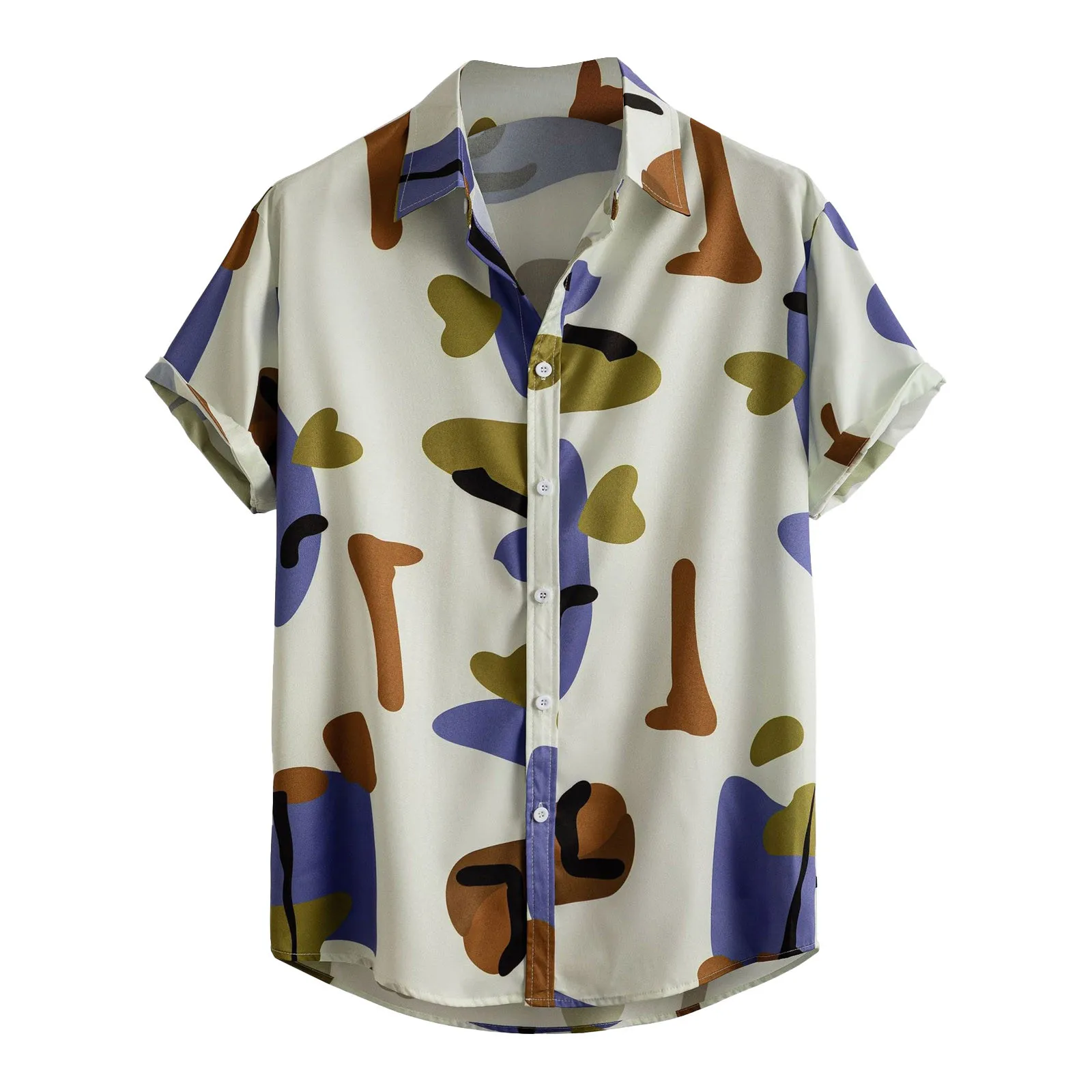 Men's Hawaiian Button Down Shirt Short-Sleeve Printed Beach Blouse