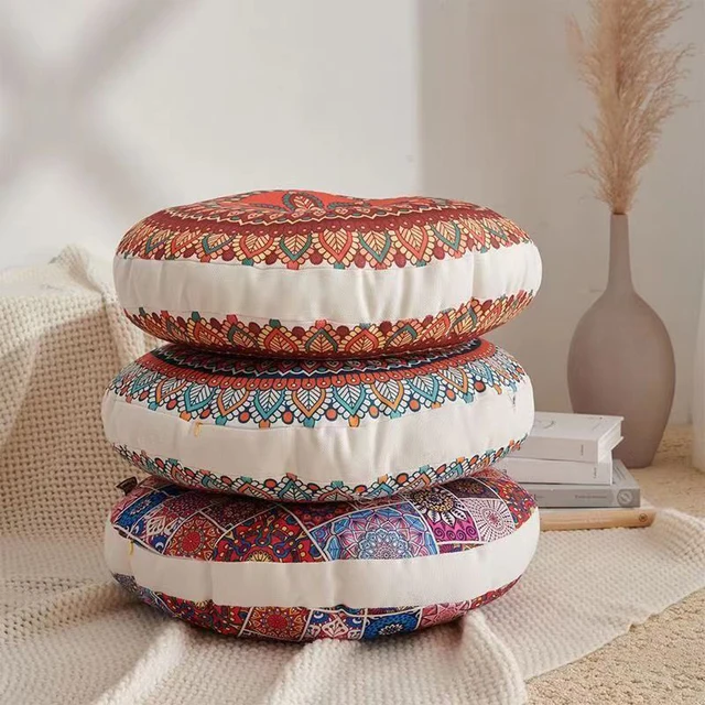 Coussin de siège rond en coton et lin, Style ethnique, motif géométrique d'éléphant rouge, décor de chaise, coussin de siège de méditation, bureau 2
