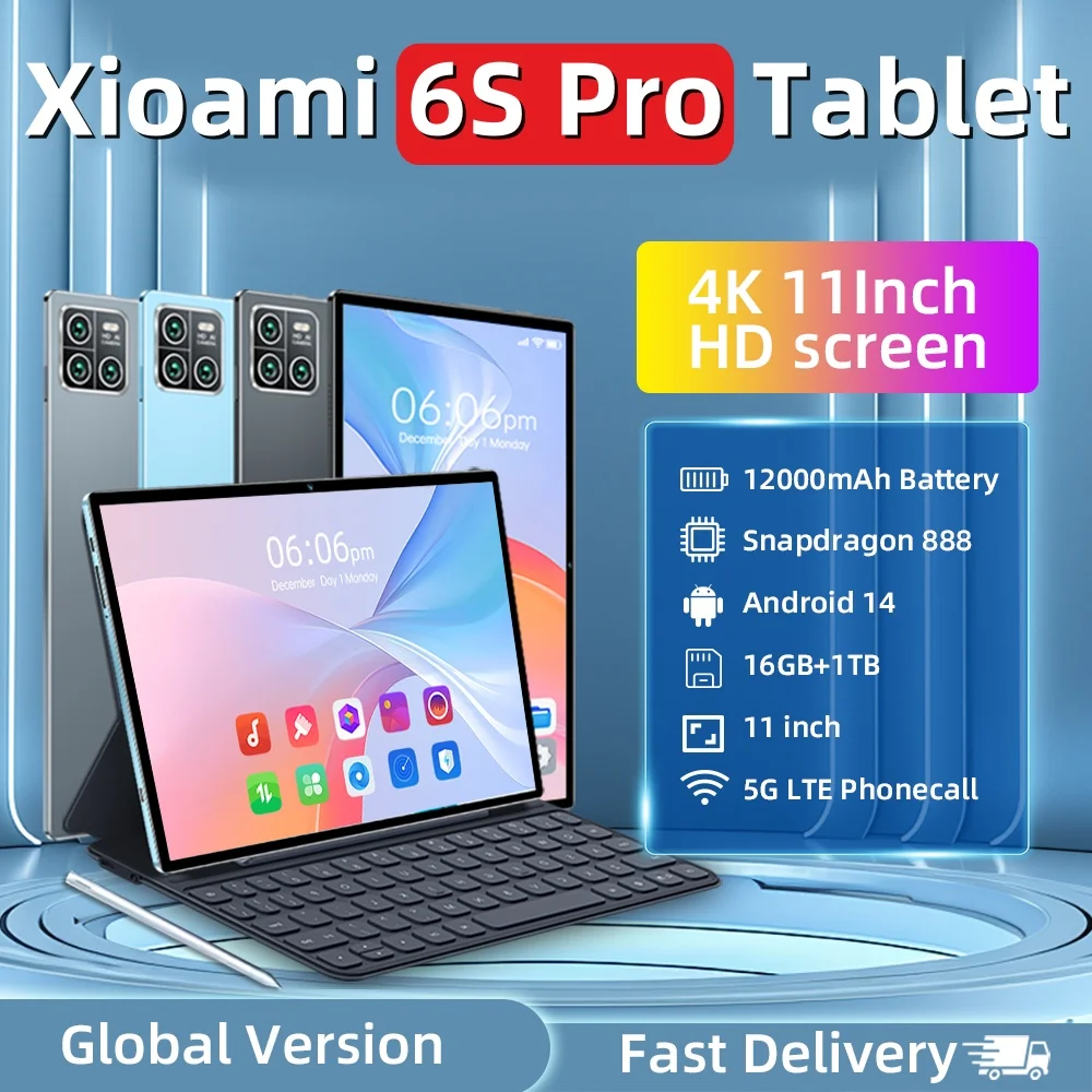Tablet PC 6S Pro Snapdragon888 Android 14 20000mAh 16GB + 1024TB 5G Dual SIM WIFI Card HD 4K Mi Tab tablet pc