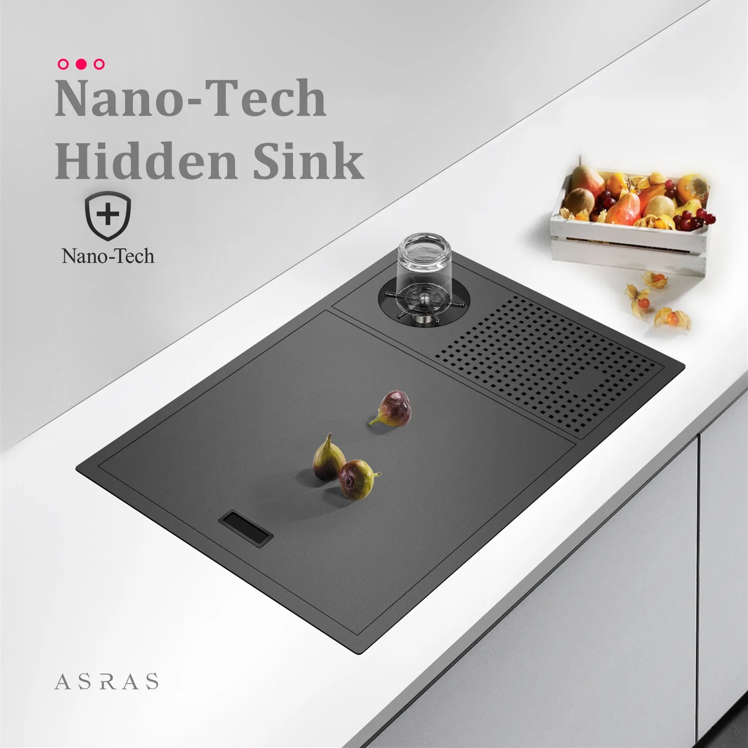 

ASRAS 6545NX New Bar Sink Nanometer Hidden Cup Rinser Sinks Handmade Black Nano Kitchen Sinks