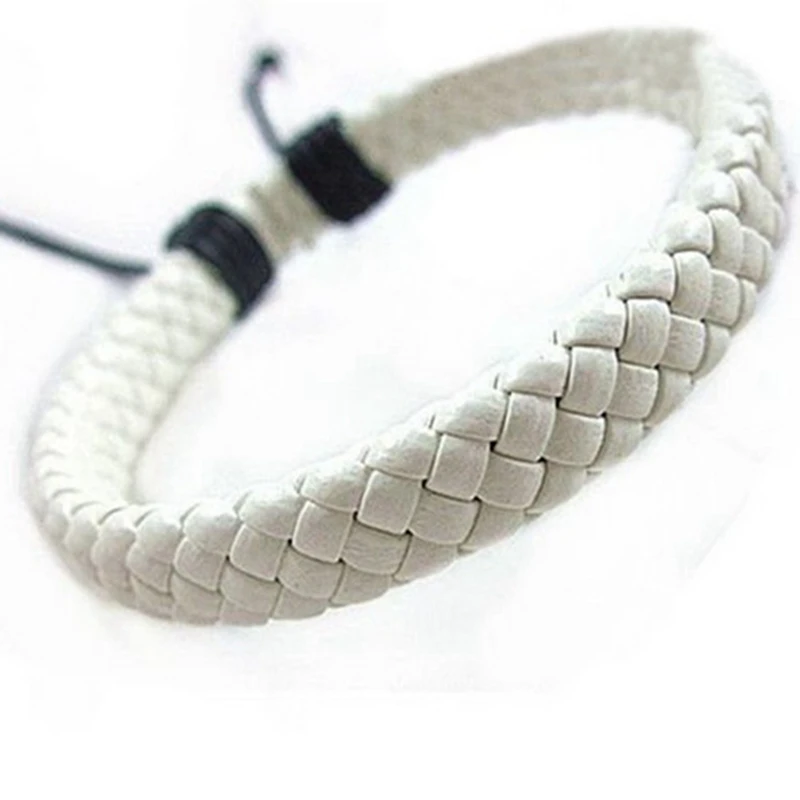 Bracelet Jewelry 1Pcs Punk Black/Brown/White/Yellow Braided Leather Bracelet Bangle Male Accessories Homme Jewelry Black Color Leather Bracelets