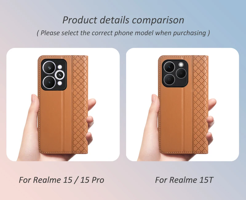 Genuine Leather Magnetic Flip Case with Grid Pattern and Card Pocket Wallet