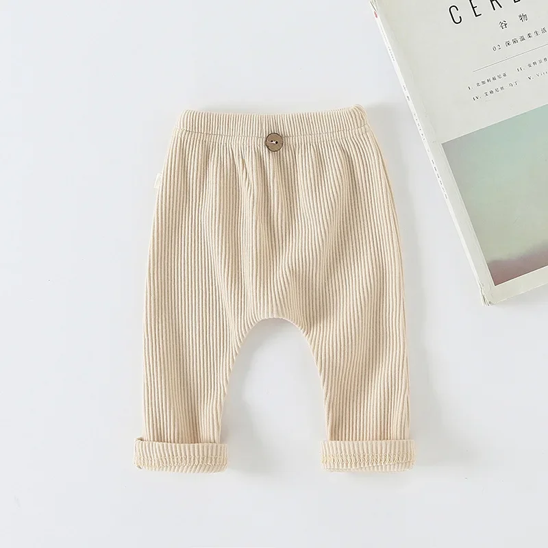 Casual Baby Trousers Bottoming Pant Ribbed Elastic Striped Pants Solid Color Infant Clothing for Kids Toddler Boys Girl Clothes 4