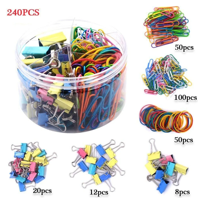 

240pcs/Pack Dovetail Binder Clips Metal Paper Clip Clamp Spring Rubber Bands Set Dropship