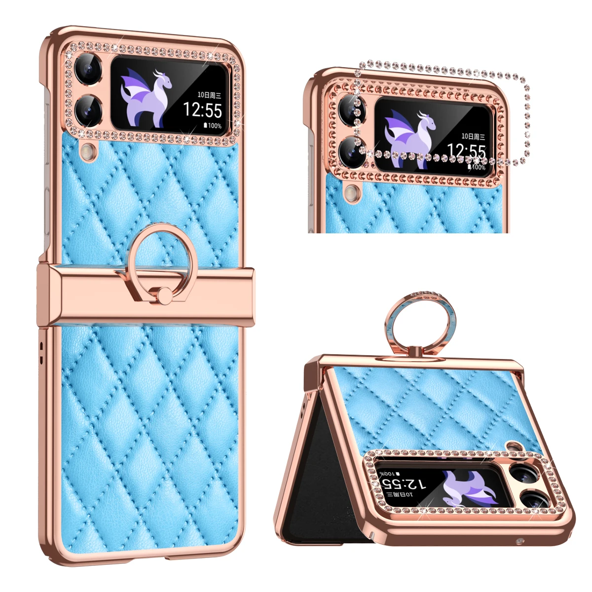 

Samsung Galaxy Z Flip 4 protective case luxury leather bag Blue