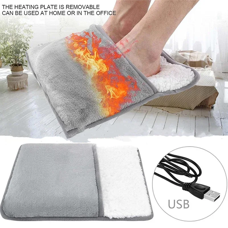 Portable USB Electric Foot Heating Pad Washable Soft Plush Foot Heater for Bed Under Desk Office Home