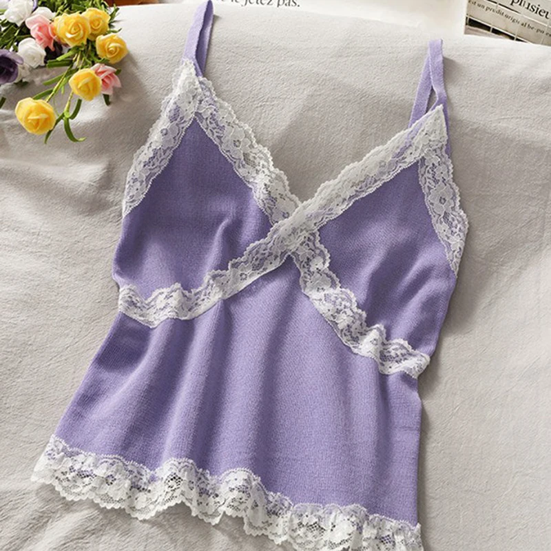 

Женская летняя новая кружевная модная майка женская пикантная блузка без рукавов с V-образным вырезом в Корейском стиле