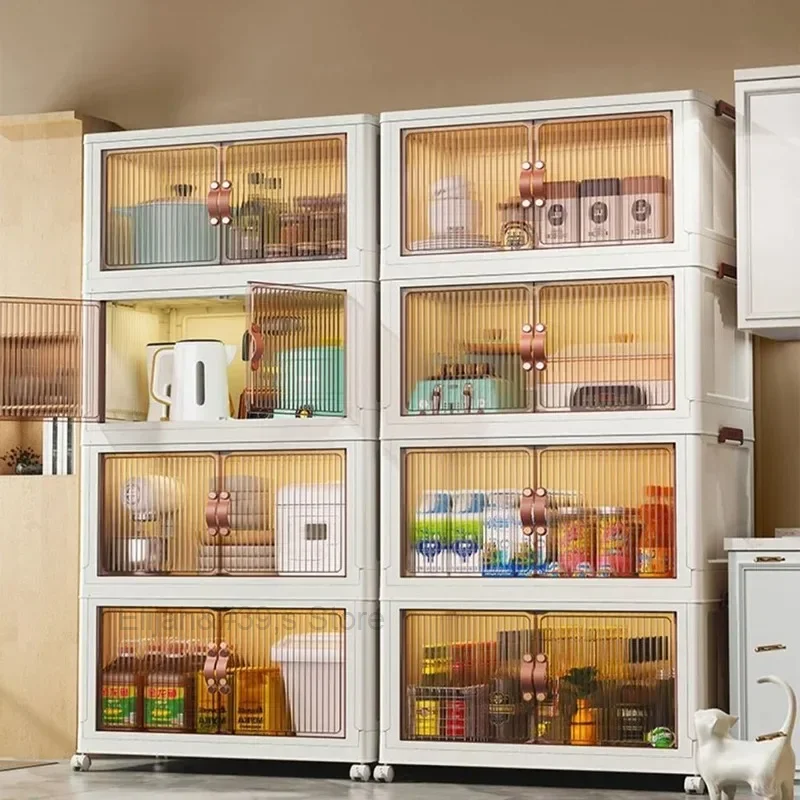 

Large Capacity Stackable Storage Bins Double Door Open Save A Space Travel Organizer with Wheels Folding Wardrobe Containers