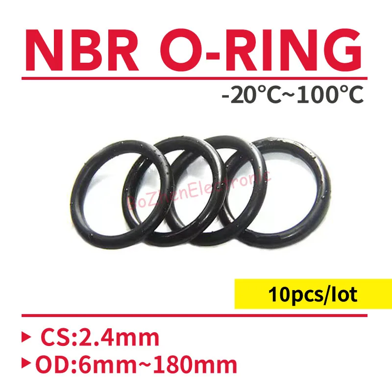

10pcs O Ring Gasket CS 2.4mm OD6~180mm NBR Automobile Nitrile Rubber Round O Type Corrosion Oil Resistant Sealing Washer Black