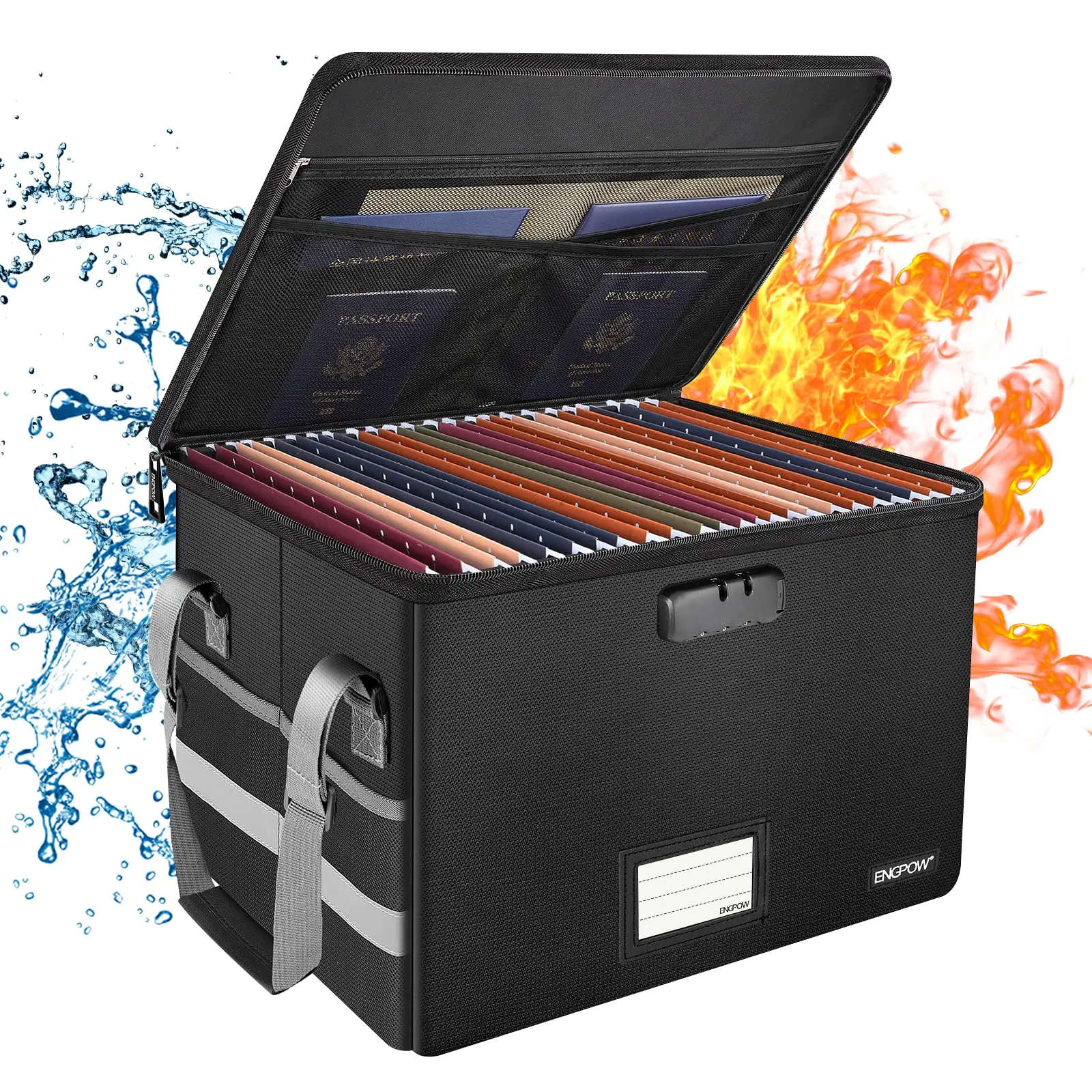 File Box with Lock,Fireproof Box File Storage Organizer Anti-Static Box,Collapsible Fireproof Document Filing with Handl