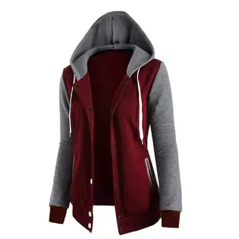 Giacca da donna con coulisse Autunno Inverno Color Block Giacca sportiva con cappuccio Bottoni con cappuccio Felpe con cappuccio a maniche lunghe Felpe da jogging da donna 1