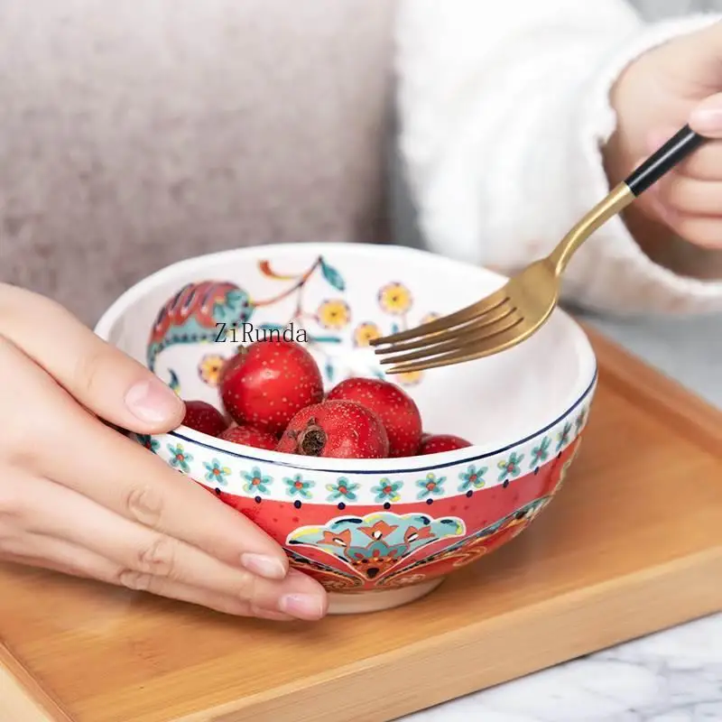 *Ceramic Plate Vegetable Plate Household European Creative Personality Red Western SteakDish Combination