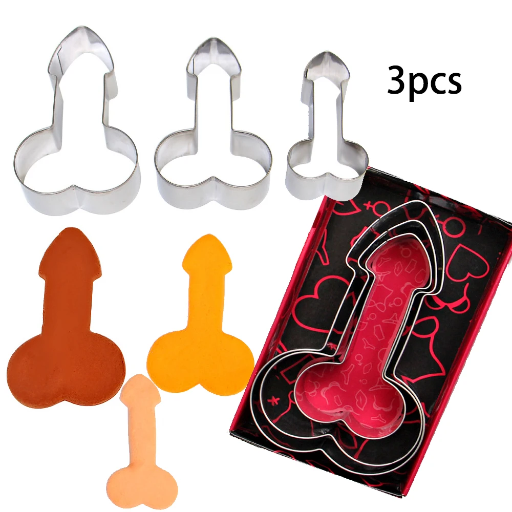 Penis Shape Cookie Cutter 3pcs Dick Biscuit Mold Stainless Steel Fondant Cake Cutter DIY Kitchen Baking Decorating Tool Party