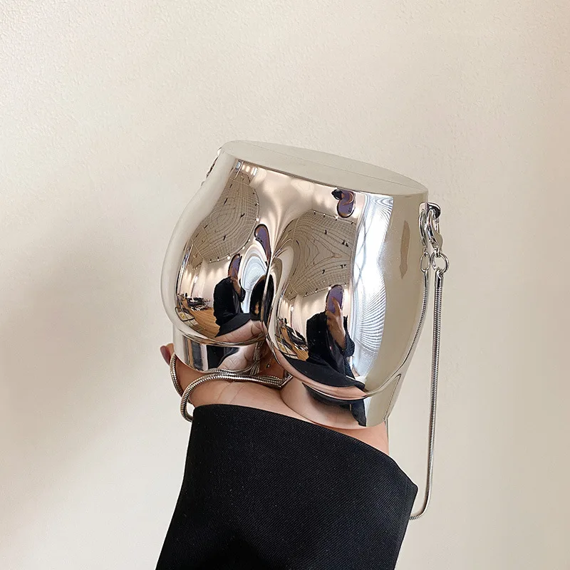 Niche Design Silver Lipstick Pouch Women Luxury evening Bag Headphone Bag Butt Shape Acrylic Chain Shoulder Purses Crossbody