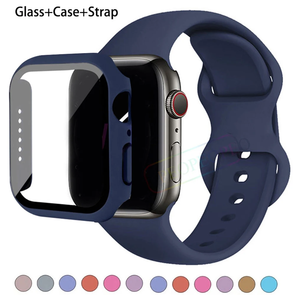 

Ремешок стеклянный для Apple Watch band 44 мм 41 мм 44 мм 40 мм 38 мм 42 мм, силиконовый браслет для наручных часов iWatch series 9 8 3 4 5 6 se 7