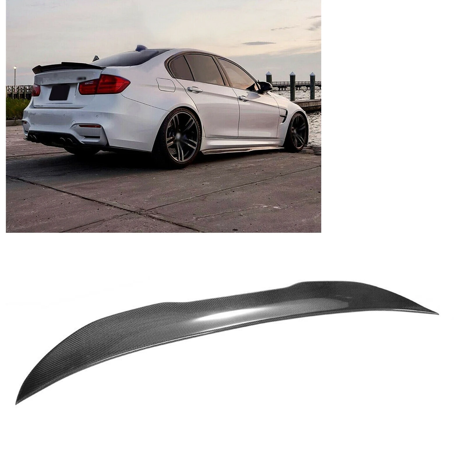 

For BMW 3-Series F30 F35 320i 325i 330i 340i 4 Door 2012-2018 & F80 M3 Sedan PSM Style Carbon Fiber Rear Trunk Wing Spoiler Lip