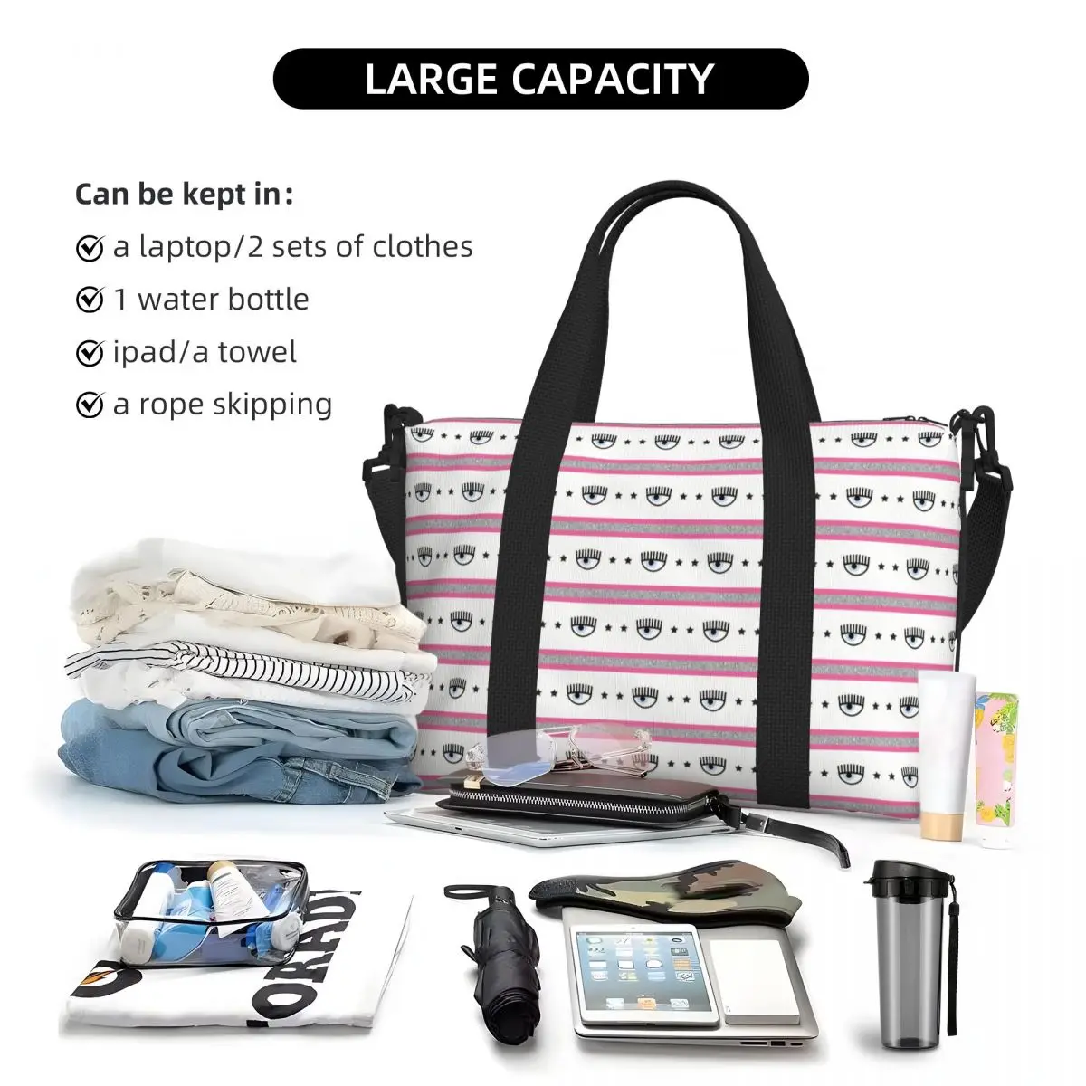 Fashion Hot Eyes F-FerragniS C-ChiaraS Beach Tote Bag Women Extra Large Gym Carry On Travel Shopping Bags