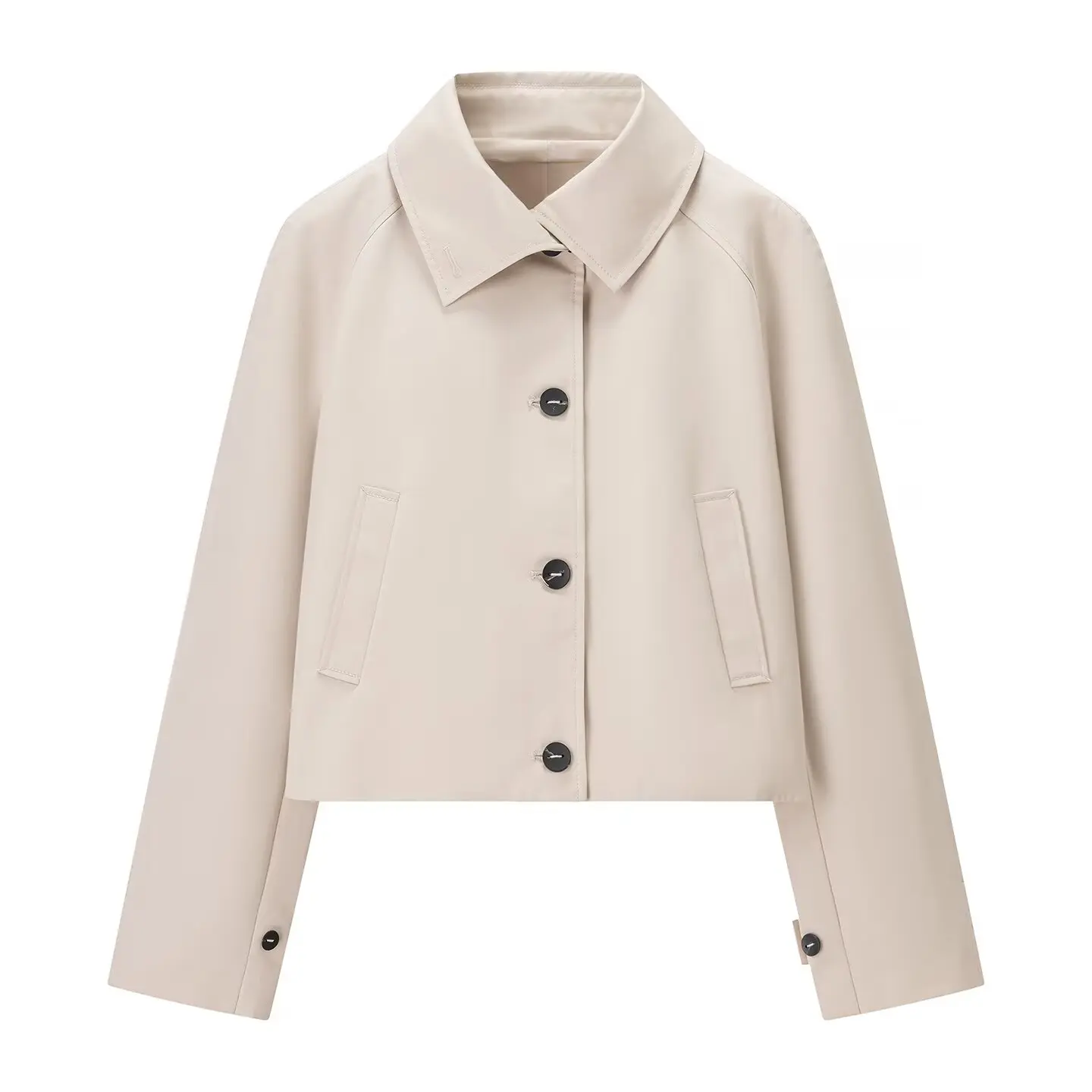 Autumn Women's Clothing Short Windbreaker Jacket Turn-Down Collar Long Sleeved Simple Versatile Ladies' Trench Coat Streetwear